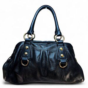 Worthington Black Cowhide Leather Satchel Handbag 14.5" L x 8" T 6" W